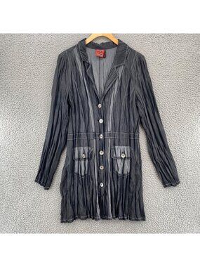 Simon Chang Blazer Womens 14 Gray Pleated Button Notch Lapel Pockets Lightweight